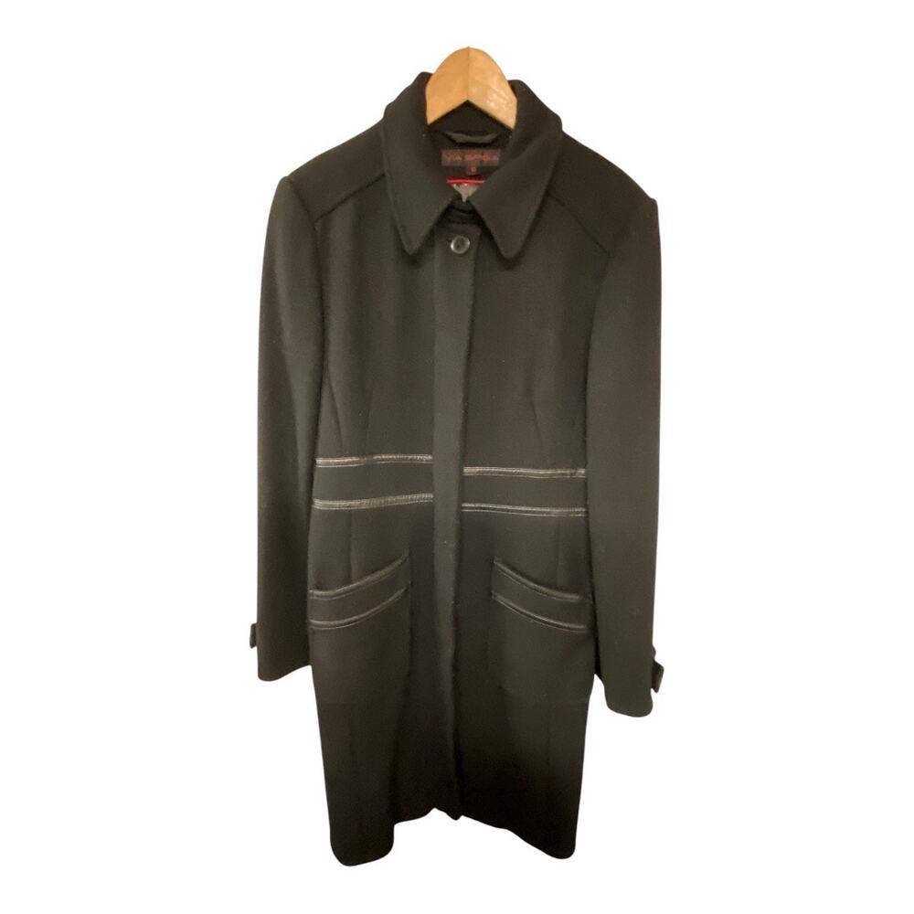 Via Spiga Size 10 Wool Blend Trench Coat Black Academia Steampunk Avant Garde